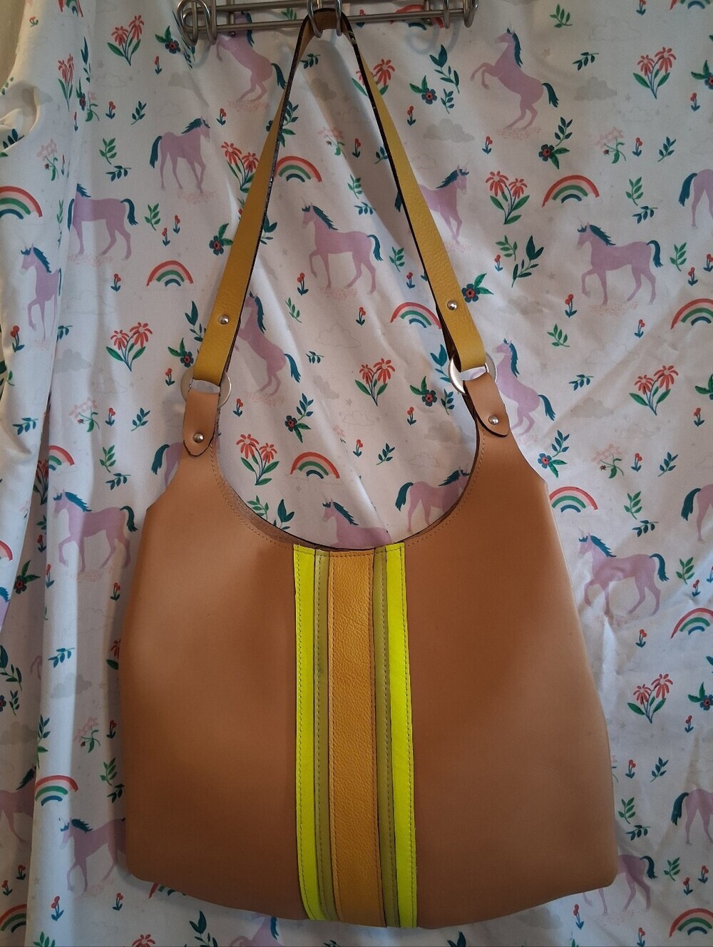 Samantha Hirsch Tan Yellow & Neon One Of a Kind Artisnal Quiet Luxury Hobo Purse